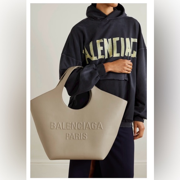 Balenciaga Mary Kate logo leather tote big bag with zip pouch taupe - Picture 1 of 17